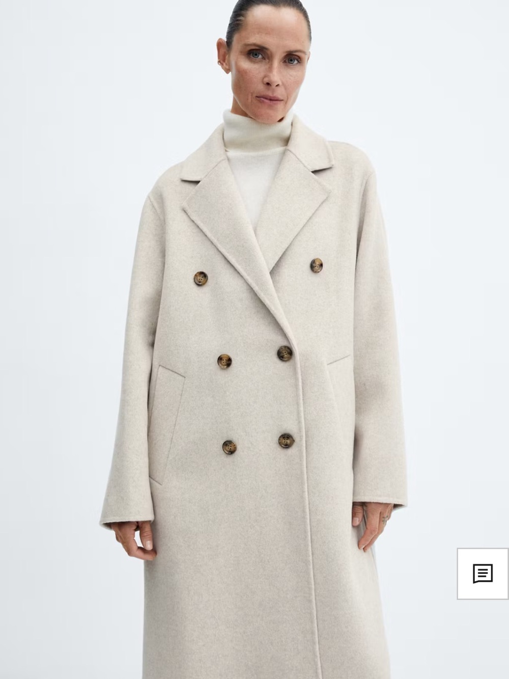 Wool-Blend Double-Breasted Women's Coat in Light Beige handmade - Picture 2 of 7
